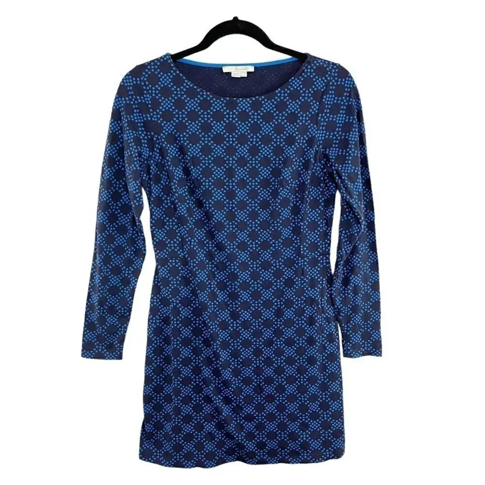 Boden Blue Mia Polka Dot Long Sleeve Jersey Day Dress Women's US Size 6 Regular